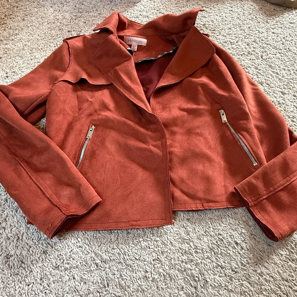 Philosophy Rust Leather Jacket with Metallic Zippers
